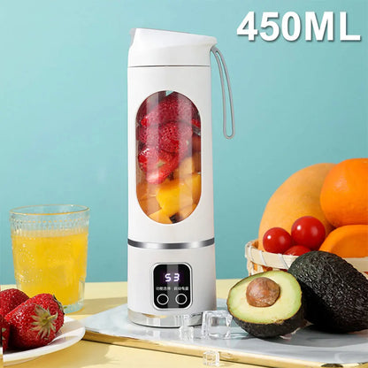 Portable Electric Juicer USB Wireless Charging Mini Juicer Bottle 450ml Cup Fruit Mixer Electric Handheld Blender for Home